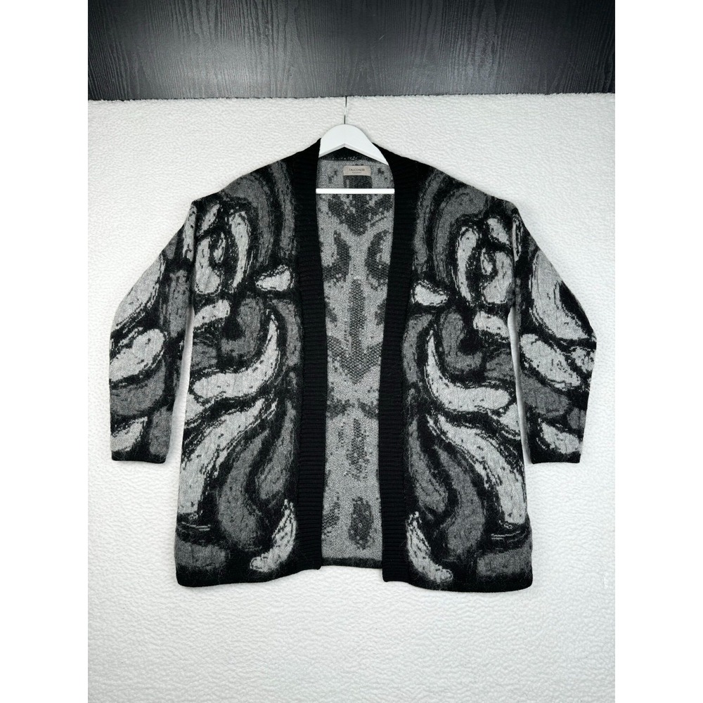 Falconeri Cardigan Womens Medium Gray Black Paisley Wool Mohair Open Front Italy